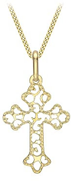 CARISSIMA Filigraner Kreuz-Anhänger aus 9 Karat Gelbgold für Damen an Panzerkette – 46 cm