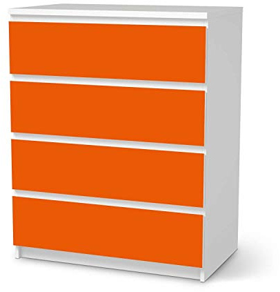 Möbeltattoo passend für IKEA Malm Kommode 4 Schubladen I Möbelaufkleber - Möbel-Folie Tattoo Sticker I Wohn Deko Ideen für Esszimmer, Wohnzimmer - Design: Orange Dark