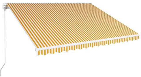 vidaXL Tenda da Sole Retrattile Manuale per Finestra Privacy Schermo Parasole a Scomparsa 400x300 cm in Tessuto PU Giallo e Bianco Telaio in Alluminio