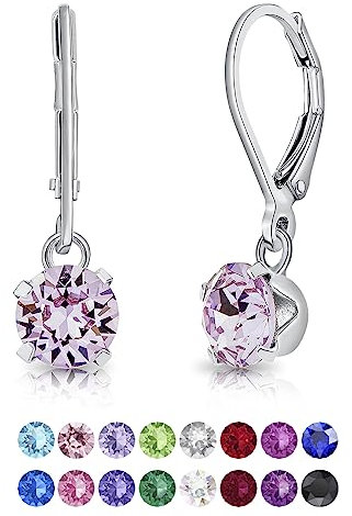 DTPSilver - Damen Klappbügel Ohrringe 925 Sterling Silber und mit Kristallen von Swarovski® Elements 6 mm Runde - Farbe : Violett