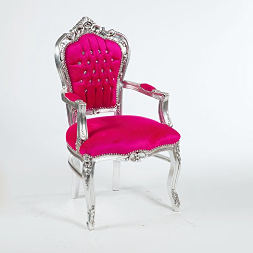 arterameeferro Poltrona barocco Luxury in legno foglia argento tessuto fucsia