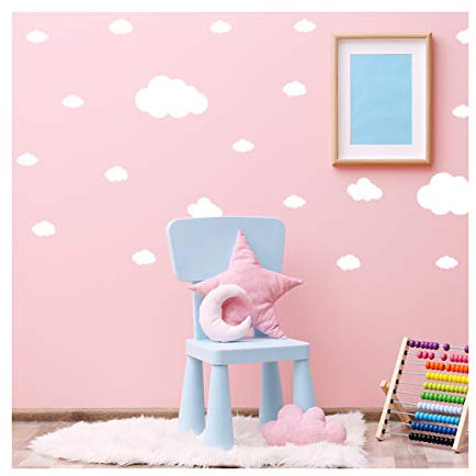 StickerDeen | Cloud Shape Decoration Removable Wall Art Vinyl Stickers, (Wallpaper Alternative) Decals Peel & Stick Sticker for Nursery, Boys, Girls, Bedrooms, Mixed Sizes | (Pack of 28) (White)