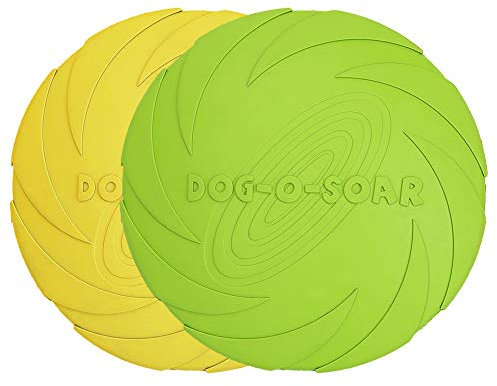 Vivifying Dog Frisbee Lot de 2 soucoupes flottantes en caoutchouc naturel pour chien frisby de 17,8 cm pour terre et eau (vert + jaune)