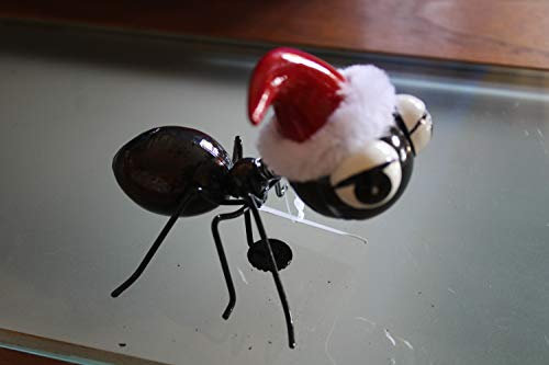 Holzwurm Weihnachts-Ameise mit Magnet und Mütze, L 11 cm, H 9,5 cm, Metall-Ameise mit Magnet