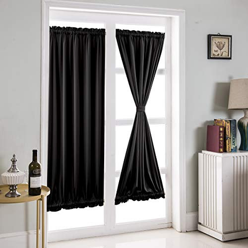 Tende Finestra Oscuranti per Pannello, in Tinta Unita con Fermatenda, per Porte a Vetri Francesi (Nero, 64 * 183 cm)