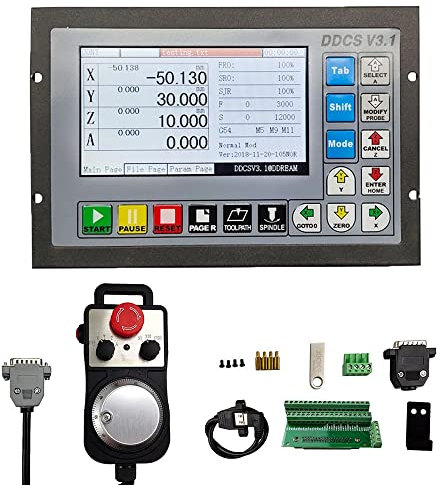 RATTMMOTOR CNC steuerung System DDCS V3.1,Offline Motion Controller PLC 500kHz + 100PPR CNC Handrad MPG mit Not-Aus-Schalter für Schrittmotor/Servomotor