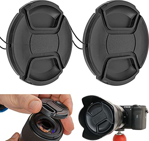 Kamera Objektiv Ersatz Deckel, 2 Stück, mit Ø 55 mm Durchmesser, in Schwarz, Objektivdeckel mit Bandschlaufe, passend für die meisten Objektive, Ersatzkappe Fotokamera, Camera Cap, Schutzdeckel Set