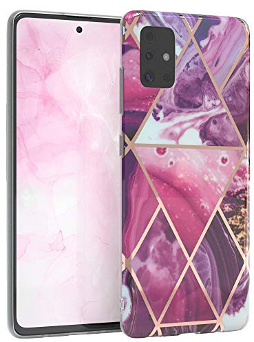 EAZY CASE Handyhülle Silikon mit Kameraschutz kompatibel mit Samsung Galaxy A51, im Marmor Design, Marmor Motiv Hülle, Ultra dünn, Slimcover, Silikonhülle, Backcover, Beere