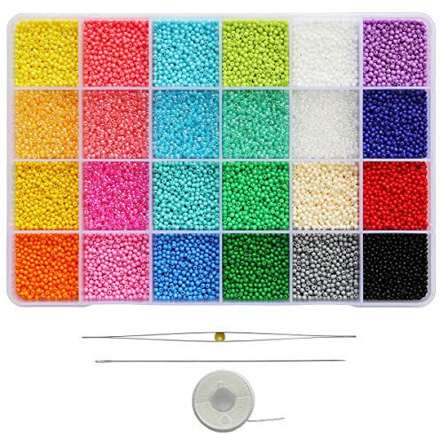 Bala&Fillic 2mm 12/0 Taille Presque Uniforme Perles de Rocailles pour Faire des Boucles d'Oreilles, 24 Couleurs Environ 21600pcs dans la Boîte Couleur Perle Petites Perles de Rocailles