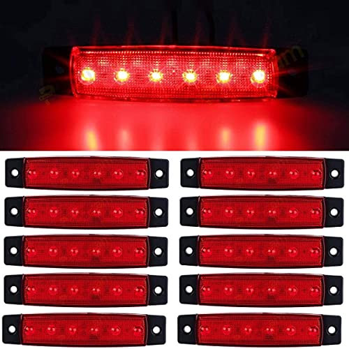 GSRECY 10 Stück 3,8 6 LED Side Led Marker Trailer Marker Lights Für LKW, EMARK CE Diy Licht, Rear Side Marker Light, Truck Cab Marker Lights, RV Marker Light (24V, rot)