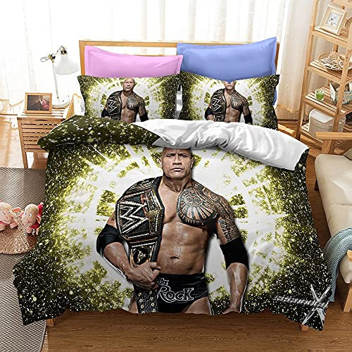 NICHIYOBI World Wrestling Entertainment WWE Bettbezug Bettwäsche Set - Bettbezug und Kissenbezug,Mikrofaser,3D Digital Print dreiteiliger Bettwäsche (1,Single 135x200cm+80 * 80cm)