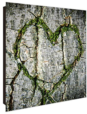 banjado® Großer Schlüsselkasten Glas/Schlüsselbox 30cm x 30cm mit 50 Haken - Motiv Herz Aus Moos/Schlüsselkasten modern für Schlüsselaufbewahrung mit beschreibbarer, magnetischer Glastür