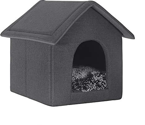 EUGAD Hundehütte Katzenhöhle Hundehöhle mit Abnehmbarem Plüschkissen, Haustierhaus Hundehütte Indoor, Katzenhaus Indoor Winterfest, Kuschelhöhle, Schlafhaus Haustierhaus zuhause- 45x40x45cm