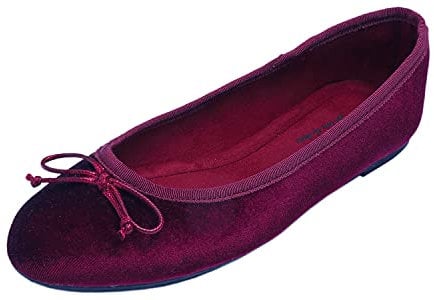 Feversole Ballerina Velluto Colorata con Cuscino in Memory Foam per amaretti da Donna Borgogna Taglie 39 EU