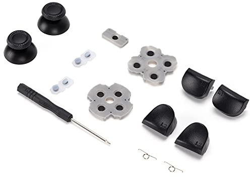 Ersatzteile für -Controller, Silikon-Leitgummi-Pad-Tasten mit Wipp-Tastenkappe/ L1 L2 R1 R2-Tastenkappe/ Feder/ Schraubendreher, Reparatur-Ersatzteil-Kits Werkzeuge