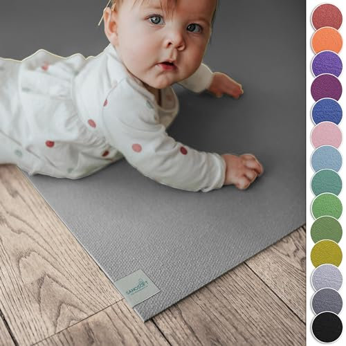 Sanosoft® Krabbelmatte Made in Germany, Öko-Tex Anti-Rutsch Krabbelunterlage - 60cm X 100cm Hellgrau