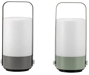 Paulmann Pauleen 48256 LED Lantern, Mobile, Charm, Set of 2, IP44, Timer, Battery Included (1x0.4 Watt), Outdoor, Light Grey, Light Green, Plastic, 3000 K