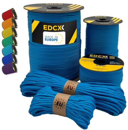 EdcX Paracord 550 4mm, 35+ Solid Colors (10m, 15m, 30m, 50m, 100m, 300m) | Ice Mint, 300 m – 100% Nylon Rope 4mm, Type III 7 strand | Survival, Camping, Bushcraft, Crafts | Made in EU