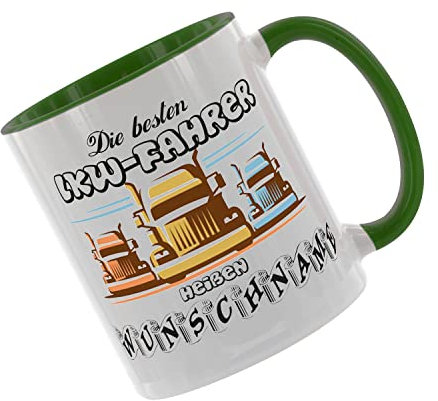 Crealuxe Kaffeetasse - die besten LKW Fahrer heißen (Wunschname) -Spruchtasse, Bürotasse, bedruckte Keramiktasse, Tasse mit Spruch, Hochwertige Kaffeetasse (Grün)