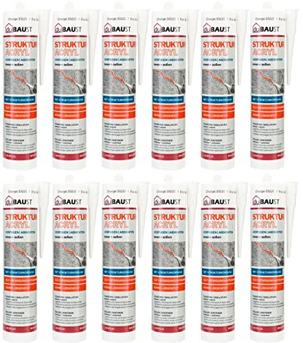 dubaust PAC24 mastic acrylique mastic structurel acrylique 12,5% absorption de mouvement structure granulaire pour enduit, fissures, remplissages intérieur et extérieur 310ml blanc (12)