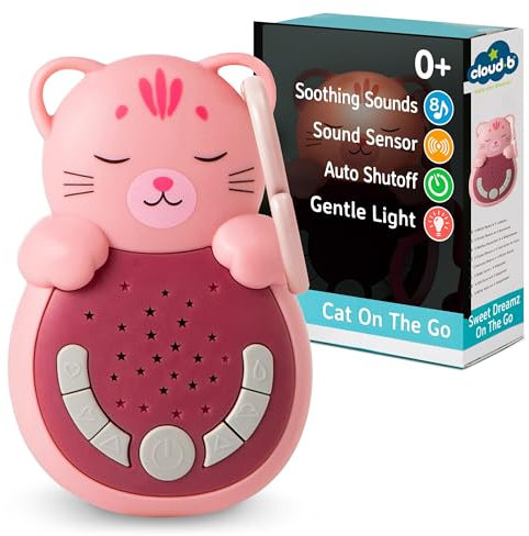 Cloud B Veilleuse nomade Sweet Dreamz On The Go – Chat | 4 bruits blancs et 4 berceuses | Dès la naissance | Cry Sensor | Minuteur