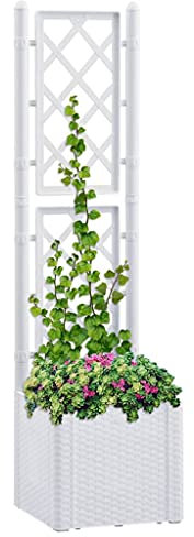 Hochbeet Garten Schrank, Blumfeldt Hochbeet Garten-Hochbeet mit Spalier und Selbstbewässerungssystem Weiß für Garten/Terrasse/Balkon