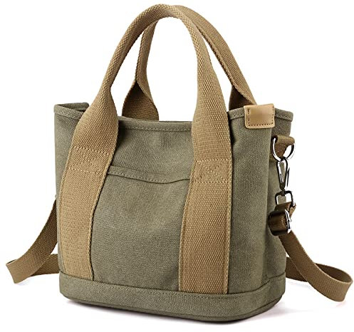 zhongningyifeng Damen Handtasche aus Segeltuch, Multi-Pockets Schultertasche mit Reißverschluss, für Reisen, Arbeit, Alltag (green, S)