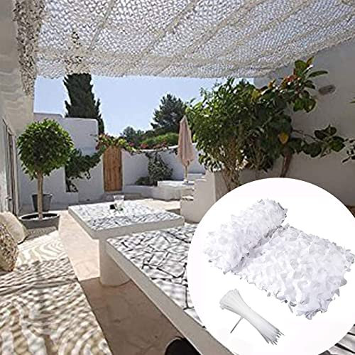 Filet de Camouflage Blanc 210D Filet de Camouflage 3x6m Crème Solaire Filet D'ombrage pour la décoration de fête de Camping(Size:3 * 6m/10 * 20ft)