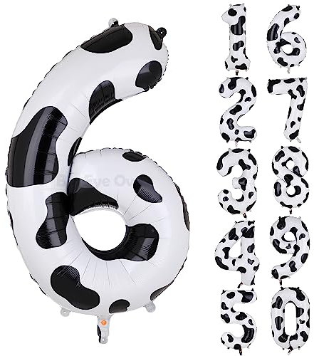 XXL Kuh Print Zahl 6 Luftballon Große Folie Mylar Helium Zahlen 6 Cow Folienballons Bauernhof Tierthema Kuhballon Party Deko Geburtstags 100cm