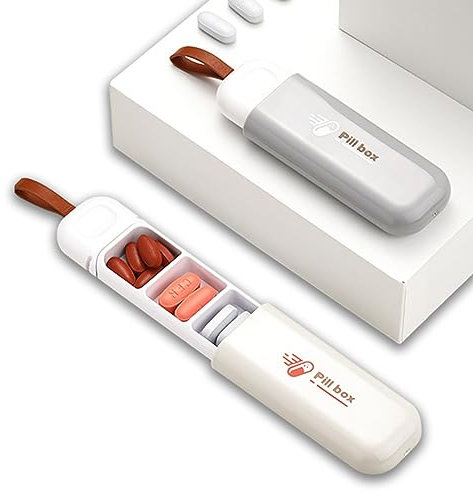 EUDUQ 2 pièces Mini Pilulier,3 Compartiments Boîtes à Pilules Journalier,Portable Pilulier Voyage,petit Pilulier de poche,Pilules pour l'huile de poisson vitaminée,les médicaments (Beige et Gris)