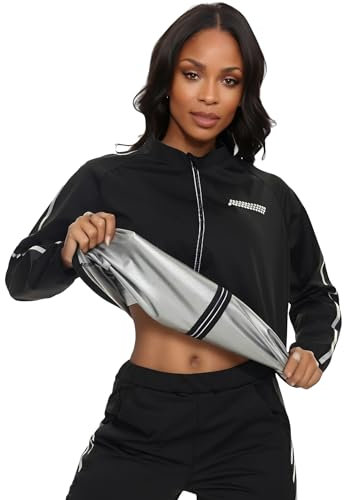 LAZAWG Sauna Sweat Suit Womens Zipper Workout Lightweight Long Sleeve Women Sweat Jacket for Gym Running Fitness Exercise