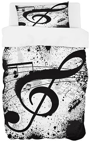 Zomer Bettwäsche 135 x 200 cm Musiknoten Motiv Bettbezug Set 2teilig Weich Mikrofaser Bettwäsche Deckenbezug - 1 Flauschige Bettbezug und 1 Kissenbezug 80x80cm