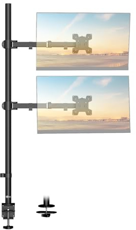 WALI Dual Vertically Stacked Monitor Desk Mount, Extra Tall Adjustable Stand for 2 Ultrawides up to 32 inches, Fully Adjustable Extended Arms Fits Two Screens up to 32 inch 22 lbs (M12XXL), Black