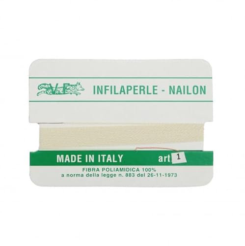 Filo infilaperle con ago colore avorio in nylon per collane bracciali nailon varie misure (1)