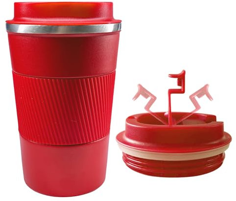 Senshuomy Travel Mug,Insulated Coffee Cup with Leakproof Lid,Reusable Coffee Cups Travel Cup,Stainless Steel thermaol Mug for Hot Cold Drinks (Red/380ml)