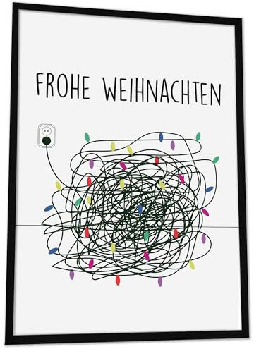 JUHMI Xmas Poster, A4 (21x29 cm) Deko mit Spruch zu Weihnachten, Wohnzimmer Wanddeko, Schlafzimmer, Küche Dekoration mit und ohne Rahmen, Frohe Weihnachten Kabelsalat