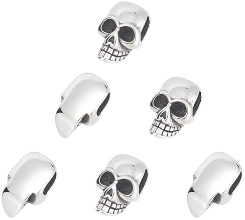 UNICRAFTALE 6Stk 304 Edelstahl Totenkopf Perlen 4x8mm Große Loch Perlen Antiksilber Lanyard Perlen Totenkopf Haarperlen Metall Armbänder Abstandsperlen Für DIY Armbänder Schmuckherstellung