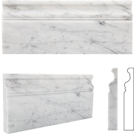 Adolif Modanatura battiscopa in marmo bianco di Carrara, 100% marmo naturale, lucidato, battiscopa in marmo bianco italiano di Carrara, 30,5 x 12,7 cm, 4 pezzi