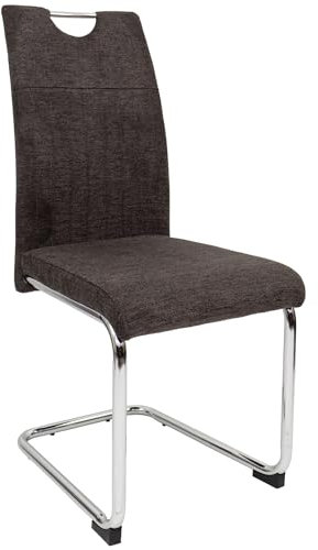 TRISENS Moderne Esszimmerstühle mit Stoffbezug - gepolsterte Esstischstühle Freischwinger mit robustem Chrom Gestell, Farbe:Braun-Grau, Menge:1 St.