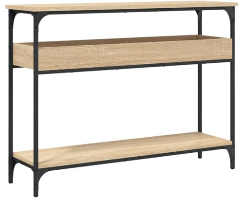 vidaXL Konsolentisch, Beistelltisch mit verstellbaren Beinen, Couchtisch Tisch mit Ablage, Sofatisch Flurtisch Eingangstisch, Sonoma-Eiche Holzwerkstoff