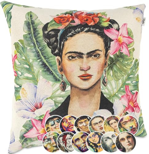 Kissenbezug Dekokissen Gobelin Kissen Sofakissen Kissenbezüge Kissenhülle Zierkissen Pop Art Motiv beidseitig Bedruckt Frida Tropical 40x40cm ohne Füllung