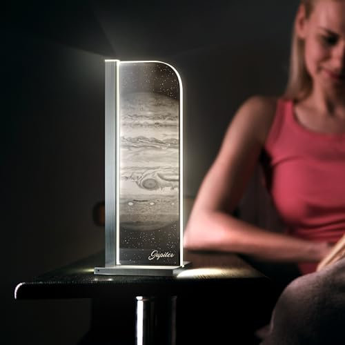 Luverre Tisch-Lampe | LED-Leuchte | Glas-Leuchte mit Gravur für Nachttisch, Kommode, Wohnzimmer (Jupiter, Rechteck | silber)