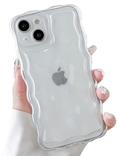 ZTOFERA Wavy Case for iPhone 15, Cute Wave Frame 3D Ripple Design Clear Soft TPU Protective Bumper Lightweight Anti-Yellowing Shockproof Cover for Girls Women, Clear