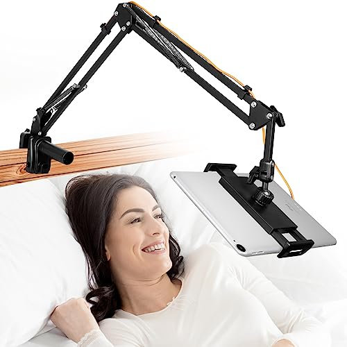 ChromLives Upgraded Tablet Holder for Bed Foldable Stand for iPad, 360° Rotation Flexible Metal Arm Tablet Desk Holder for iPad/Pro/Air/Mini, Smartphones and Tablets 4.7-12.9 Inches