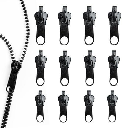 12PCS Zip Puller Replacement Set, Black Zipper Repair Kit, 3 Sizes Instant Zip-per Rescue Fix for #3#5#8 Zipper Backpacks, Jeans, Luggage, Jackets, Extension & Fixing, No Tools Needed, Multipack