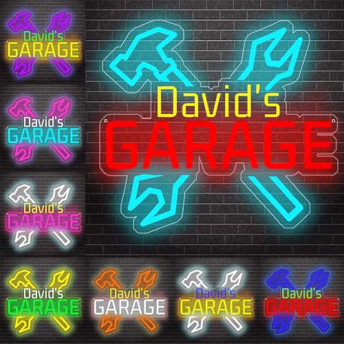 Enseigne néon LED personnalisée pour décoration murale, panneau lumineux de garage, garage, grotte, chambre à coucher, salle de jeux, garage, cadeau pour homme et papa (garage-4)