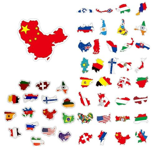 Shenrongtong Flaggen-Kartenaufkleber,50 Stück wasserfeste Aufkleber für Laptop | Länderflagge im Kartenmuster, Flaggenaufkleber für Wasserflaschen, Gepäck, Tassen, Computer, Telefon
