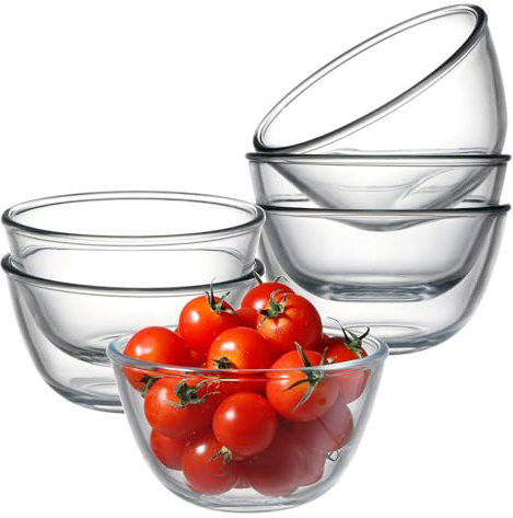 NUTRIUPS Set of 6 Mini Glass Bowls - 500 ml Salad, Dessert, Appetizer Bowls - 11.6 cm