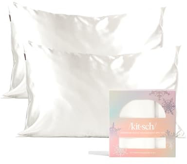 Kitsch Urlaubssatin-Kissenbezug mit Reißverschluss für Haar und Haut, weicher als Seidenkissenbezüge, kühlende Kissenbezüge, maschinenwaschbar, knitterfrei, Queen-Size-Bett (48 x 66 cm), Elfenbein, 2
