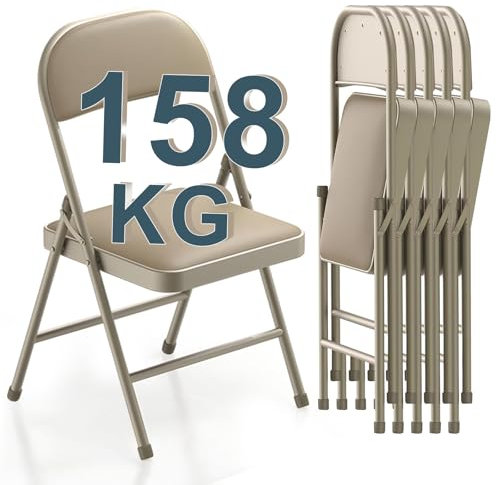 BULAGE Klappstuhl Gepolstert Klappstühle 6er Set Gartenstuhl Klappbar Wasserdicht Klappstuhl für Küche Esszimmer Camping, Metall Klappstuhl bis 158 KG Stapelstühle, Khaki Klappsessel